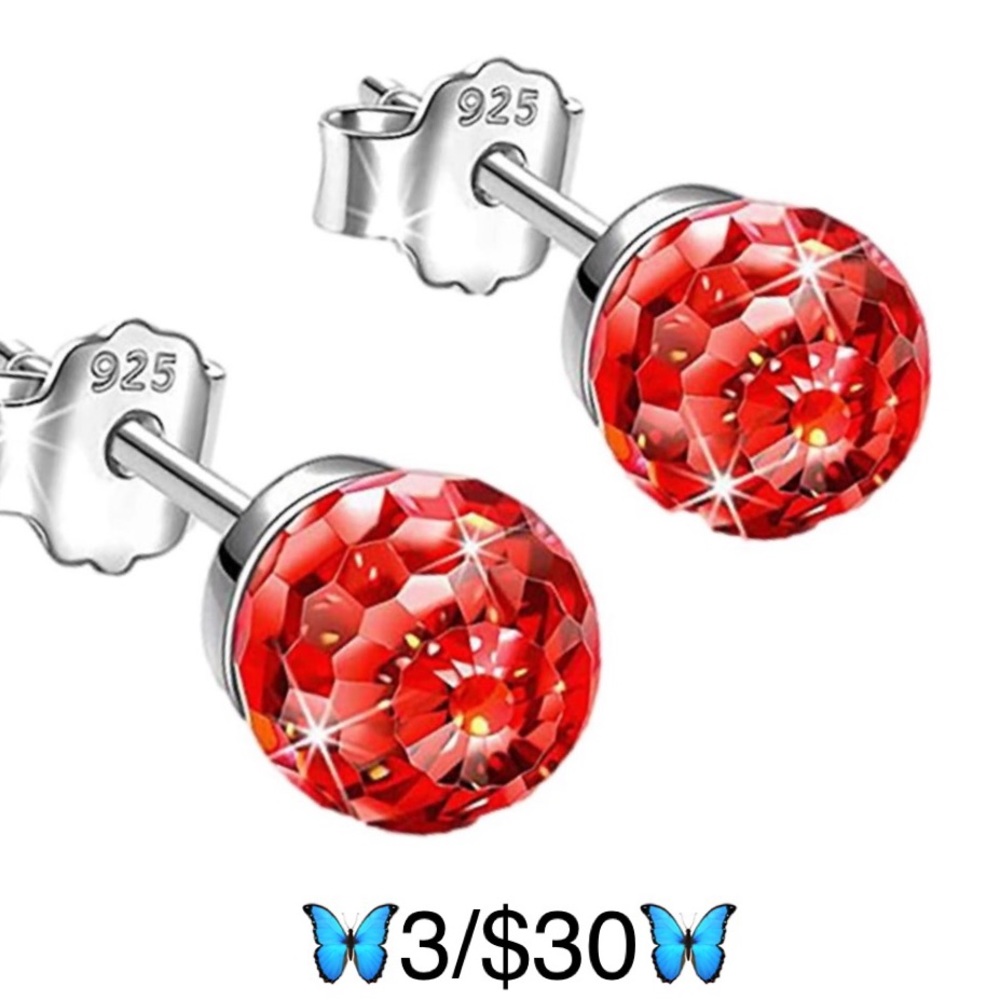 925 Sterling Silver & Red Crystal Stud Earrings